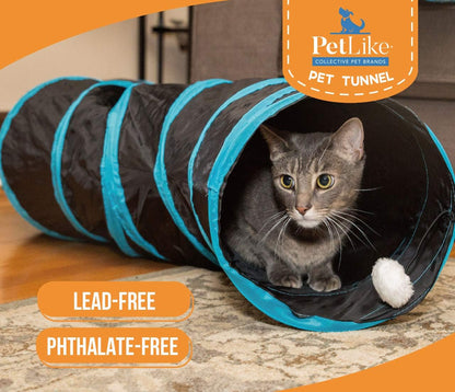 S Cat Tunnel Collapsible Pop-Up Pet Tube Hideaway Play Toy with Ball (1 Way, Black)